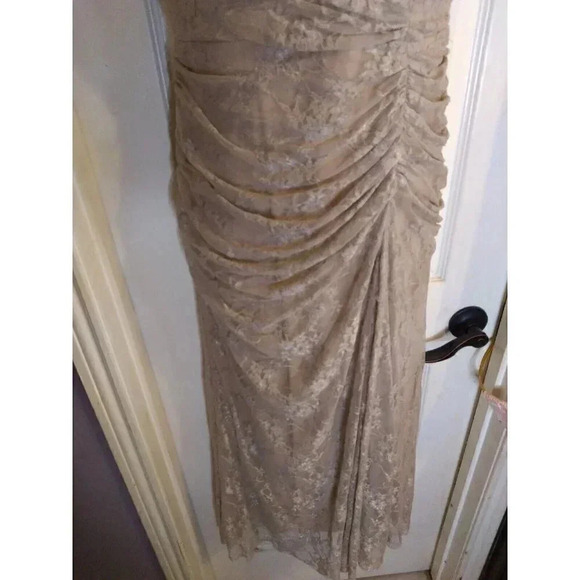 Vintage Juno Dress Beige Allover Lace Ruching Sz M Lace Ruching Fairy Prom Y2k - Picture 3 of 7